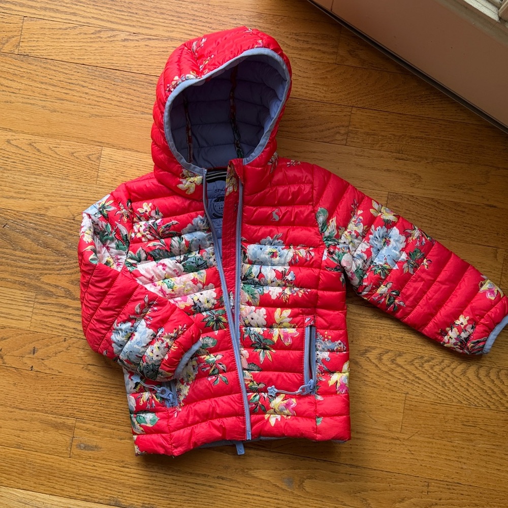 Joules Red Floral Puffer Jacket